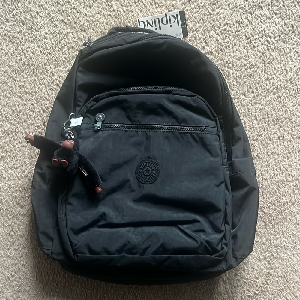 NWT Kipling Seoul XL Black Backpack Bag Gorilla Keychain